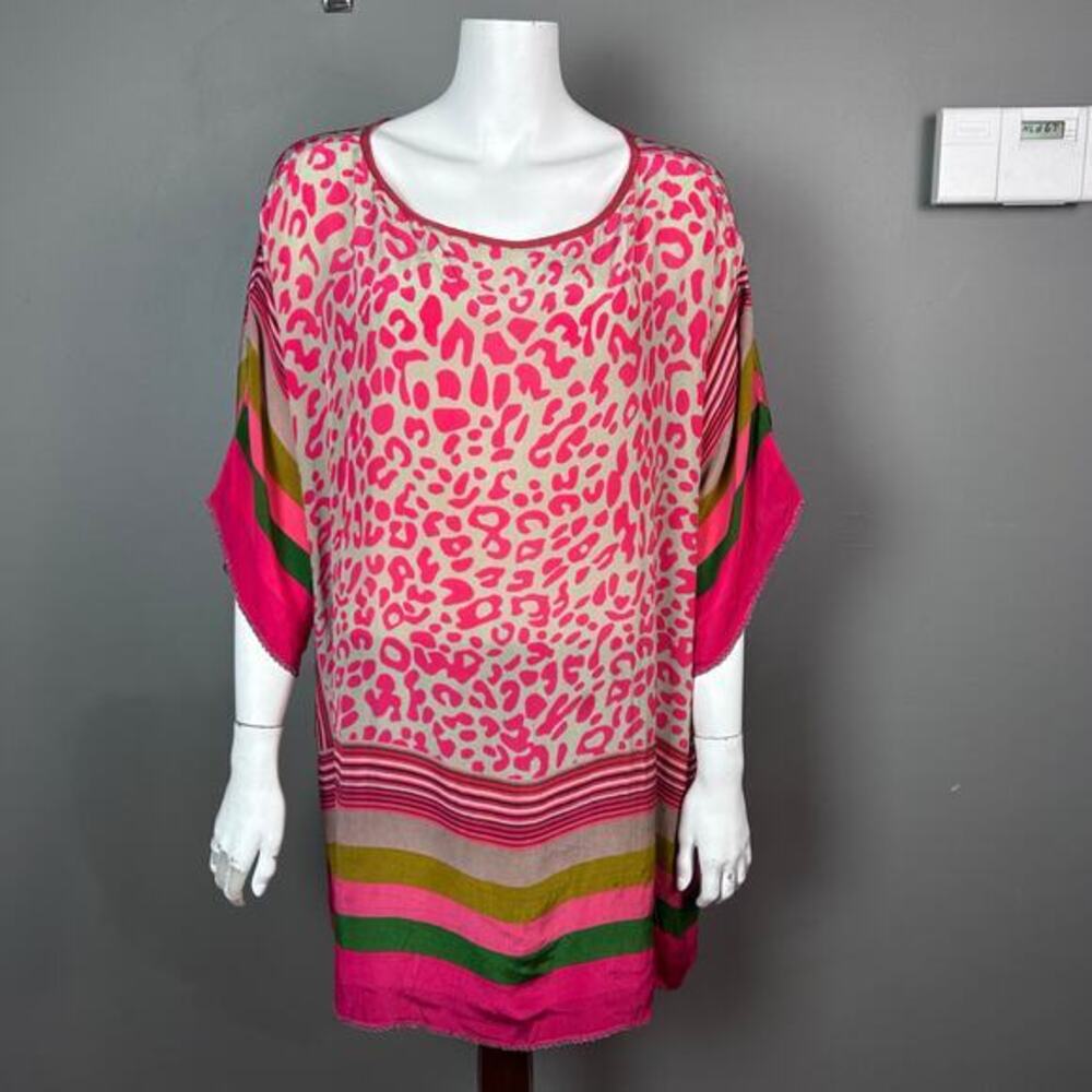 Anthropologie‎ Bl^nk London top XL leopard stripe colorful pink Alinta kaftan